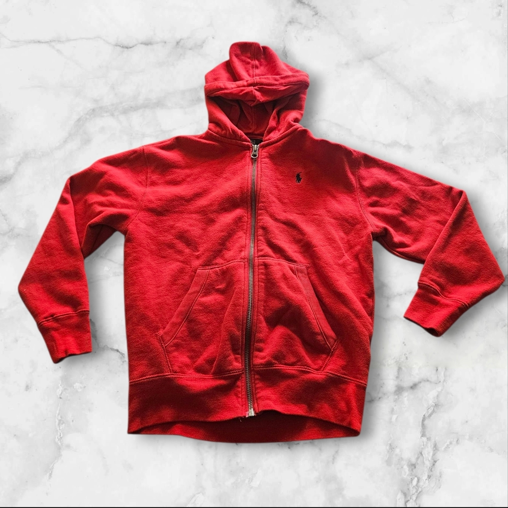 Polo Ralph Lauren Red Zip Hoodie Youth Small Navy Logo Sweatshirt